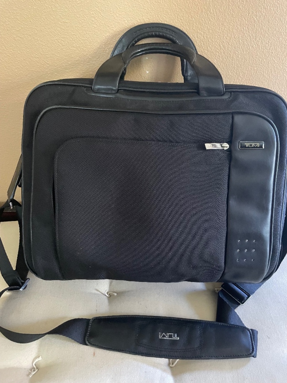 TUMI Computer Business Case with Black Ballistic Nylon and Leather trim